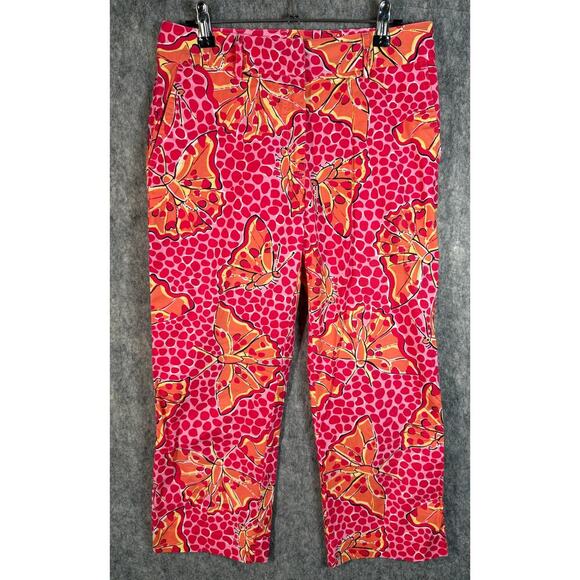 Lilly Pulitzer Pants - Lilly Pulitzer Liza Pink Orange Womens Size 2 (XS) Butterfly Capri Pants Old Tag